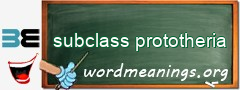 WordMeaning blackboard for subclass prototheria
